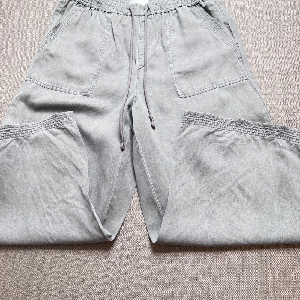 C&C California Grey Linen Blend Drawstring Crop Pants XL Wid Trousers Leg